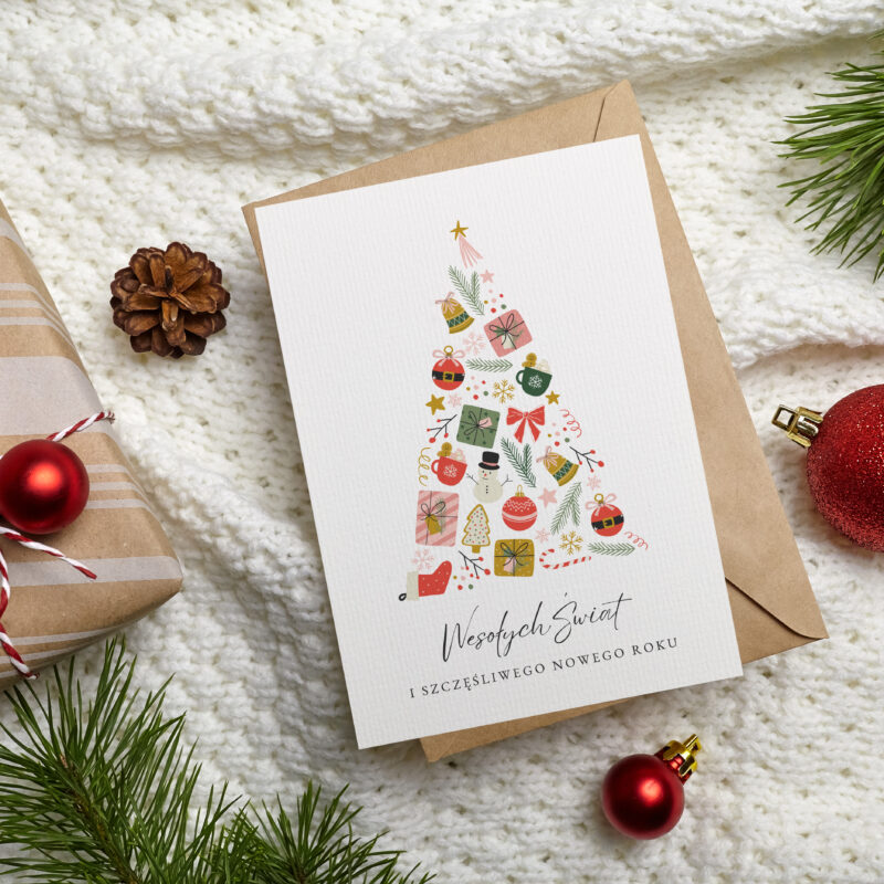 Kartka okolicznościowa - Choinka Prezentów - 12 x 17 cm