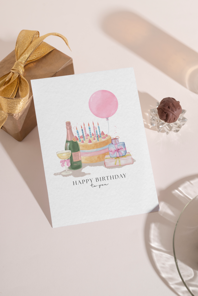 Kartka okolicznościowa - Champagne and cake - 12 x 17 cm