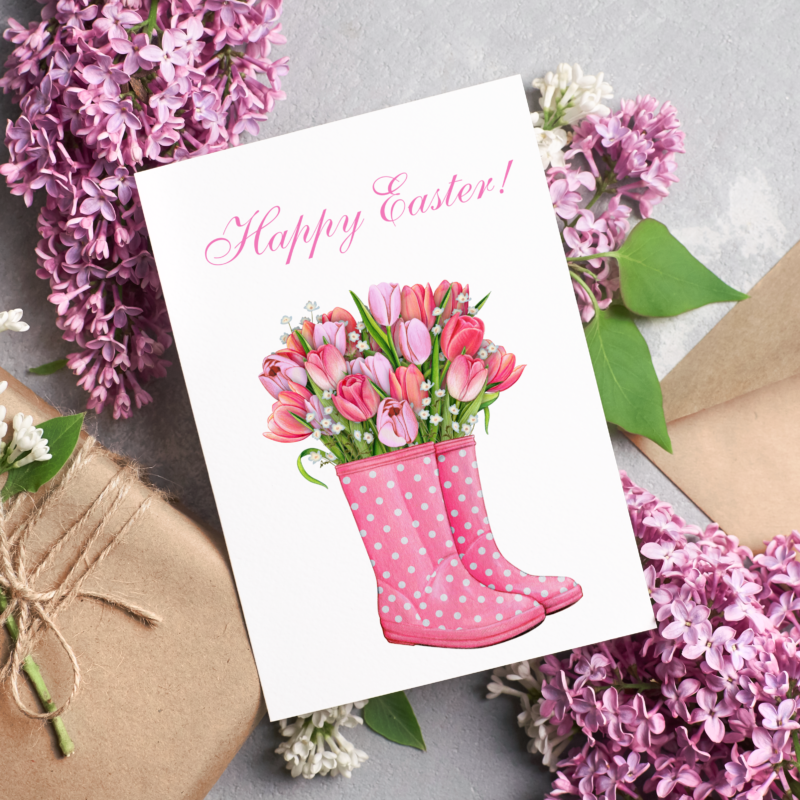 Kartka okolicznościowa - Happy Easter - tulipany - 12 x 17 cm