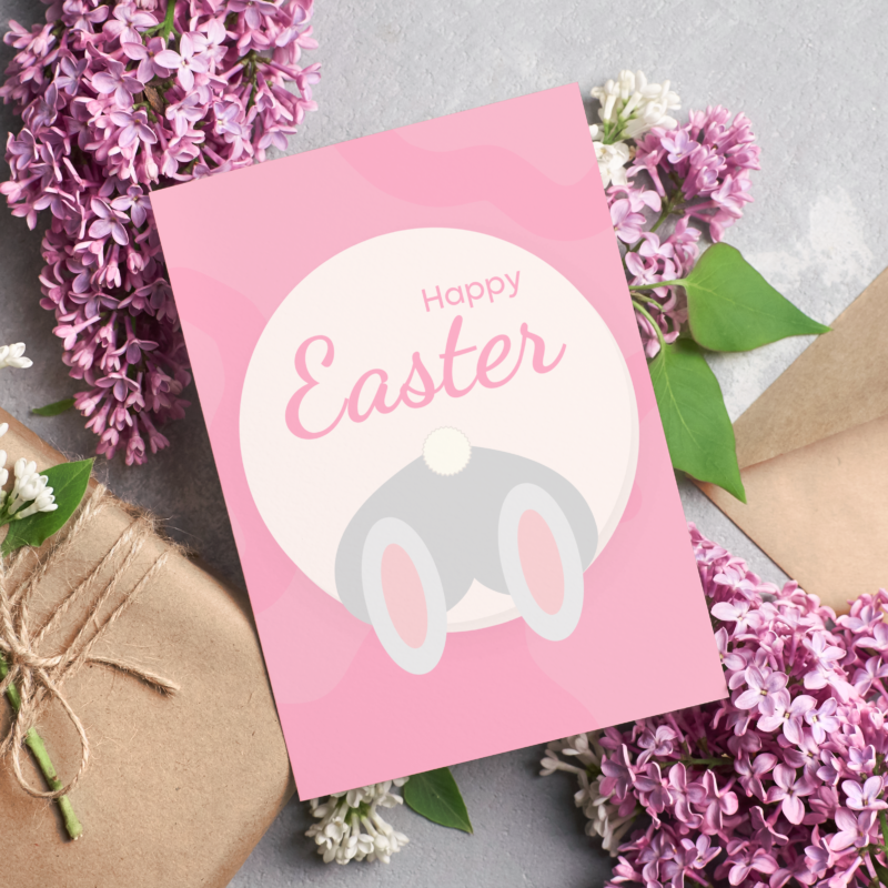 Kartka okolicznościowa - Happy Easter - zając w tarapatach - 12 x 17 cm