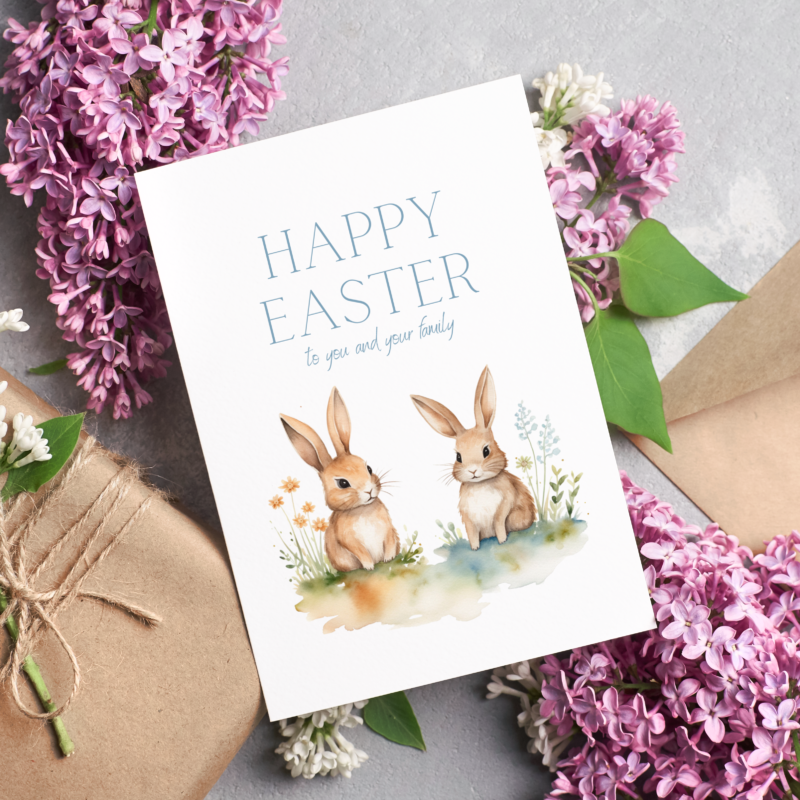 Kartka okolicznościowa - Happy Easter - zajączki - 12 x 17 cm