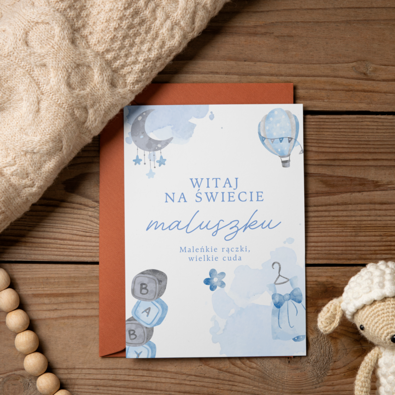 Kartka okolicznościowa - maleńkie rączki, wielkie cuda - chłopięca - 12 x 17 cm