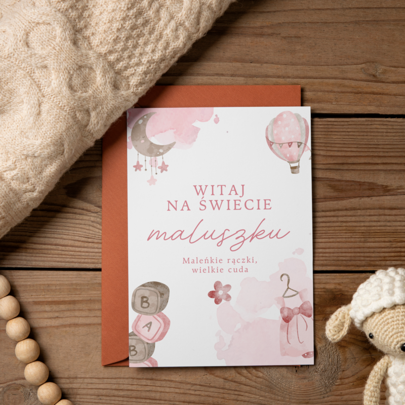Kartka okolicznościowa - Maleńkie rączki, wielkie cuda - dziewczęca - 12 x 17 cm