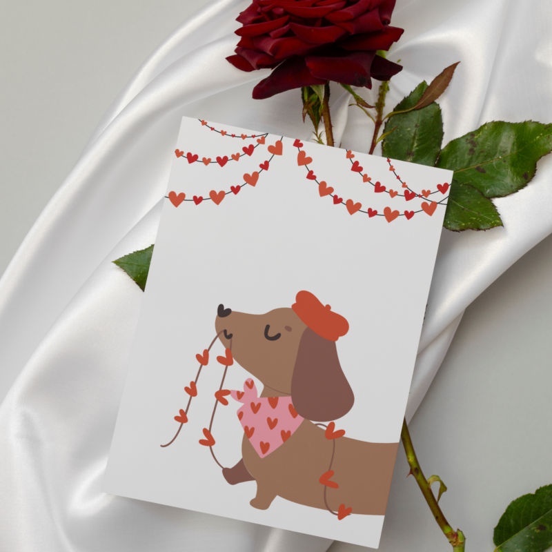 Kartka okolicznościowa - Walentynkowy Jamnik - 12 x 17 cm