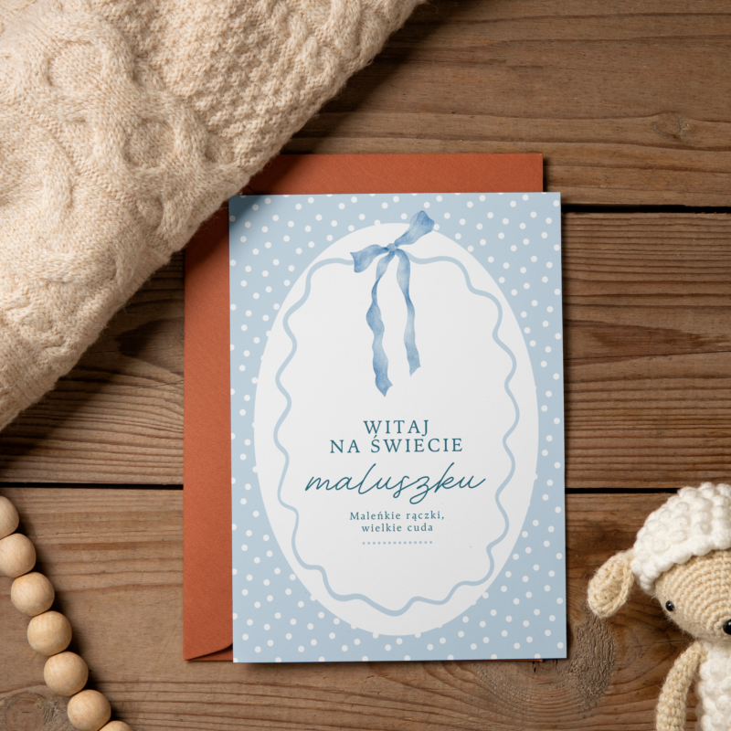 Kartka okolicznościowa - Witaj na świecie - chłopięca - 12 x 17 cm