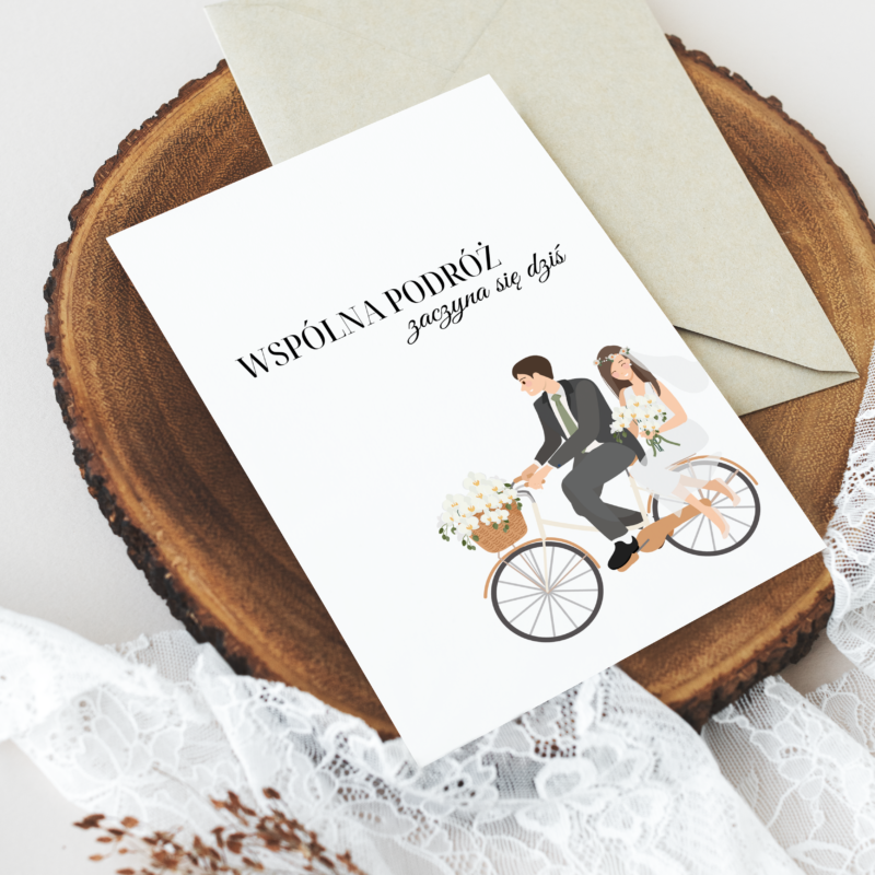Kartka okolicznościowa - Wspólna podróż zaczyna się dziś - rower - 12 x 17 cm