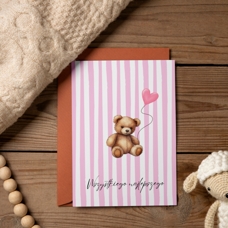 Kartka okolicznościowa - Wszystkiego najlepszego - dziewczęca - 12 x 17 cm