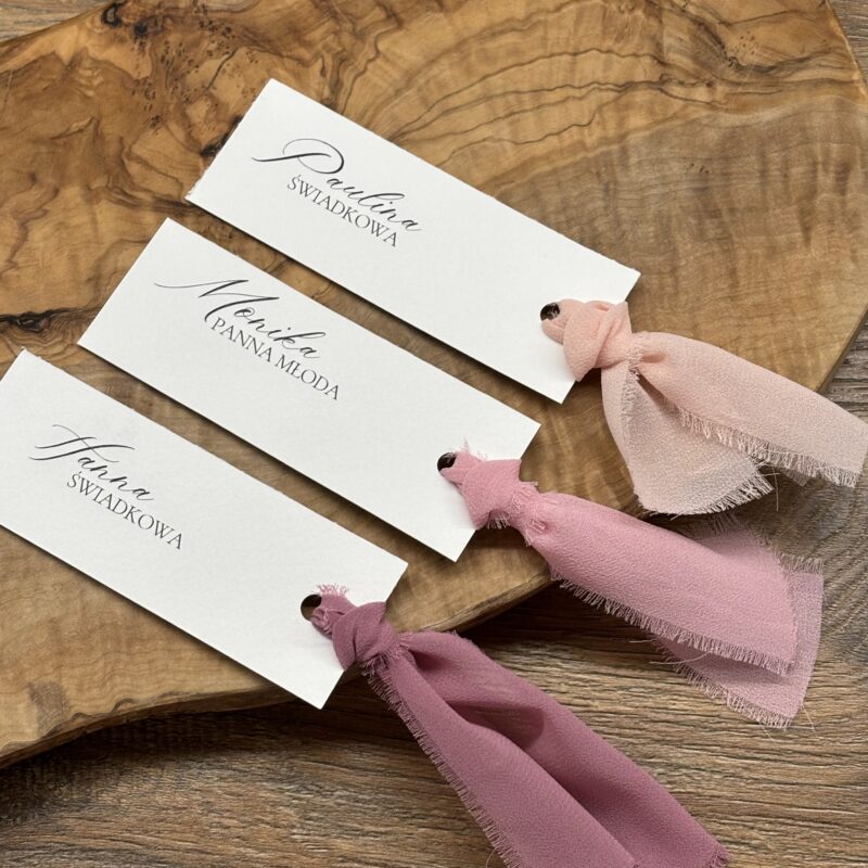 Klasyczne Winietki z Szyfonową Wstążką | Eleganckie Winietki Ślubne